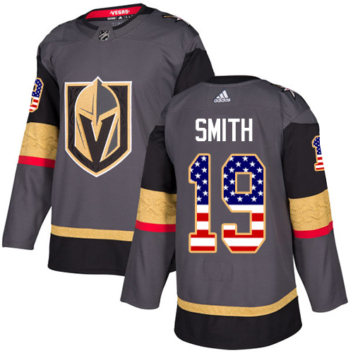 Adidas Golden Knights #19 Reilly Smith Grey Home Authentic USA Flag Stitched NHL Jersey